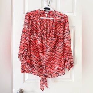 Kut from the Kloth Red and White Tie Front 3/4 Sleeve Blouse,M,ptp 21